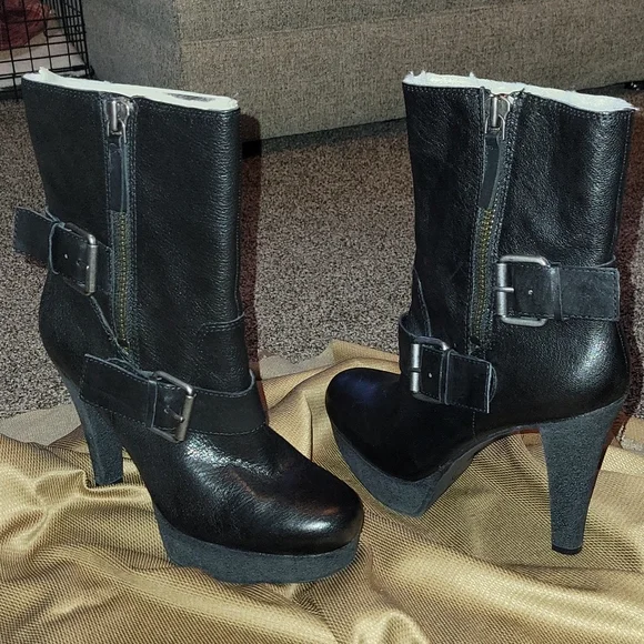 Nine West Shoes Nine West Leather Platform Boots Faux Sherling